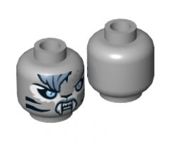Minifigure, Head Alien Chima Tiger Female with Fangs, Stripes, Sand Blue Fur and Light Blue Eyes Pattern (Sibress) - Hollow Stud