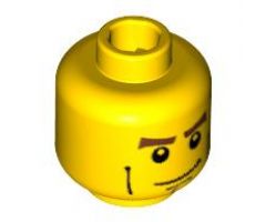 Minifigure, Head Male Brown Eyebrows, White Pupils, Vertical Cheek Lines, Chin Dimple Pattern - Blocked Open Stud