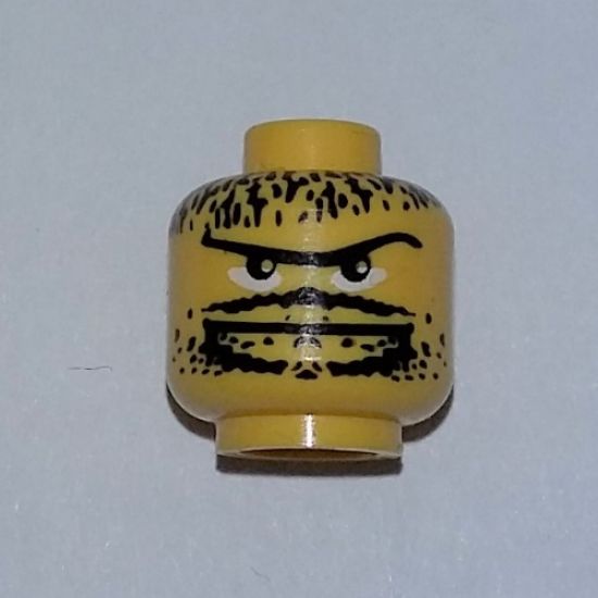 Minifigure, Head Moustache Thin, Goatee, Long Eyebrow, Stubble Pattern - Blocked Open Stud