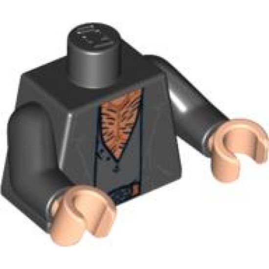 Torso Open Jacket over Open Shirt, Hairy Chest Pattern / Black Arms / Light Nougat Hands