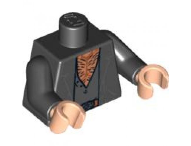 Torso Open Jacket over Open Shirt, Hairy Chest Pattern / Black Arms / Light Nougat Hands