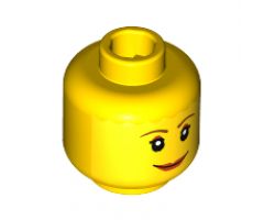 Minifigure, Head Female with Brown Thin Eyebrows, White Pupils and Short Eyelashes, Wide Smile with Red Lips Pattern - Blocked Open Stud