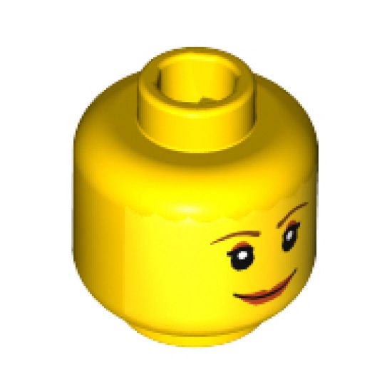 Minifigure, Head Female with Brown Thin Eyebrows, White Pupils and Short Eyelashes, Wide Smile with Red Lips Pattern - Blocked Open Stud