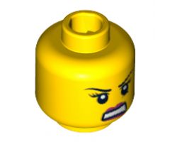 Minifigure, Head Female with Dark Pink Lips, Black Eyelashes and Angry Eyebrows, Crease under Eye, White Teeth Pattern - Blocked Open Stud
