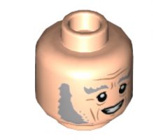 Minifigure, Head Dual Sided Gray Eyebrows and Sideburns, Lined Face, Grin / Scared Face Pattern - Hollow Stud