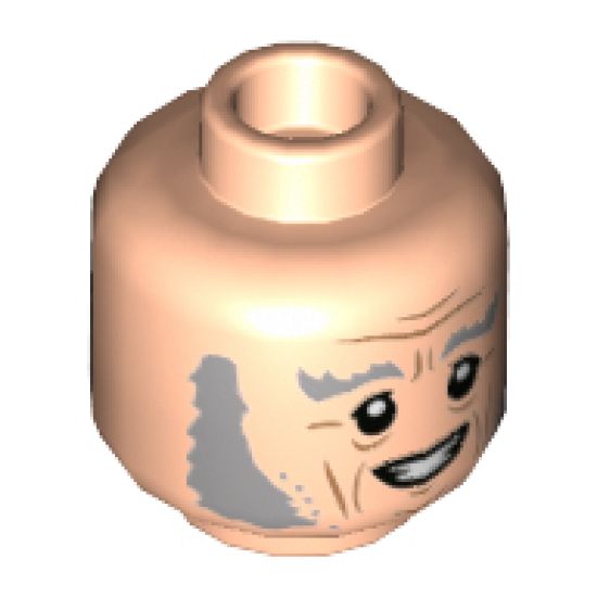 Minifigure, Head Dual Sided Gray Eyebrows and Sideburns, Lined Face, Grin / Scared Face Pattern - Hollow Stud