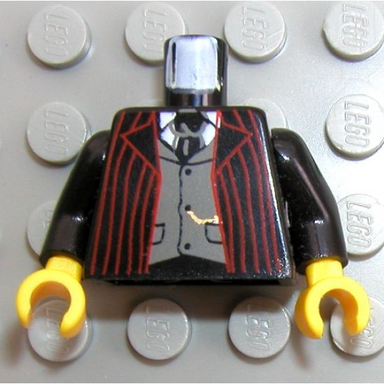 Torso Harry Potter Dark Red Stripe Suit Front, Gray Vest and Tie, Gold Fob Pattern / Black Arms / Yellow Hands