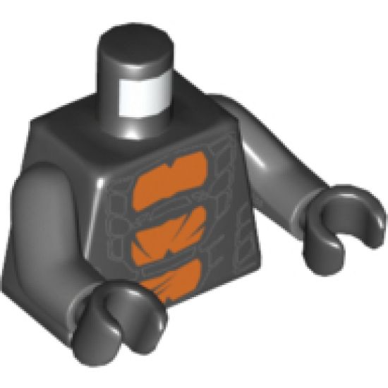 Torso Ninjago Snake with Orange Scales Pattern (Bytar) / Dark Bluish Gray Arms / Black Hands