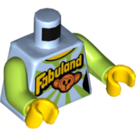 Torso Female Top with Lime Rays, 'Fabuland' Text, and Monkey Face Pattern / Lime Arms / Yellow Hands