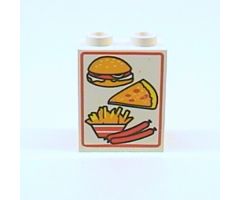 Panel 1 x 2 x 2 - Hollow Studs with Hamburger, Pizza, Fries, and Sausages Pattern