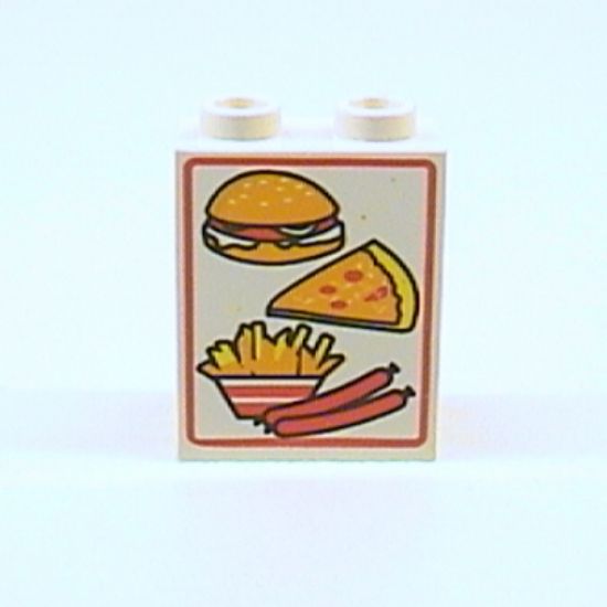 Panel 1 x 2 x 2 - Hollow Studs with Hamburger, Pizza, Fries, and Sausages Pattern