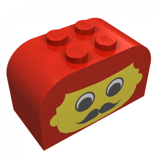 Slope, Curved 4 x 2 x 2 Double with Four Studs with Yellow Face, Moustache Pattern