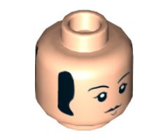 Minifigure, Head Dual Sided Black Eyebrows and Sideburns, Chin Dimple, Neutral / Smiling Pattern (Paul) - Hollow Stud