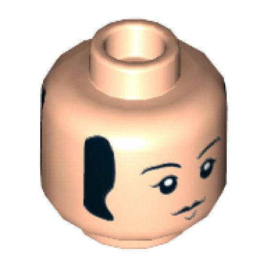 Minifigure, Head Dual Sided Black Eyebrows and Sideburns, Chin Dimple, Neutral / Smiling Pattern (Paul) - Hollow Stud