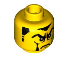 Minifigure, Head Male Sideburns with White Stripes, Frown and Facial Hair, White Pupils Pattern (Vladek) - Blocked Open Stud