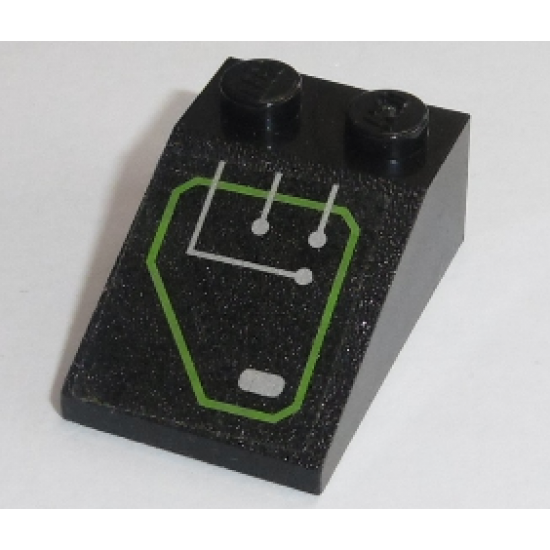 Slope 33 3 x 2 with Silver Circuitry, 2 Lines Straight, 1 Line Bent in Lime Outline Pattern (Sticker) - Set 7709