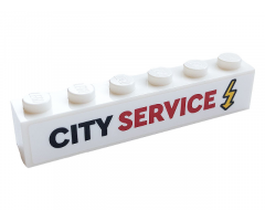 Brick 1 x 6 with Black and Red 'CITY SERVICE' and Yellow Electricity Symbol Pattern (Sticker) - Set 60306