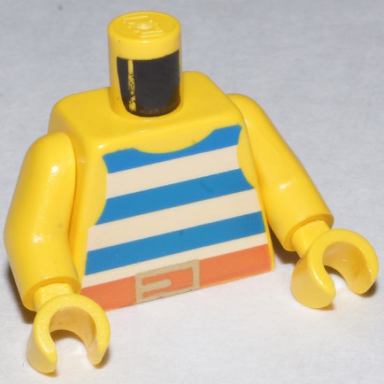Torso Pirate Stripes Blue / White with Gold Belt Buckle Pattern / Yellow Arms / Yellow Hands
