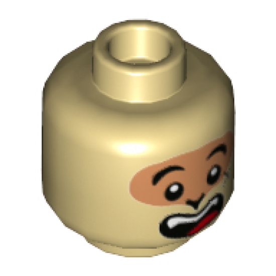 Minifigure, Head Dual Sided Medium Nougat Eye Mask, Cheek Scar, Open Mouth Smile / Eyes Closed Licking Lips Pattern - Hollow Stud