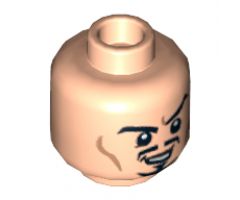 Minifigure, Head Dual Sided Moustache, Goatee and Cheek Lines, Sneer / Scared Pattern - Hollow Stud