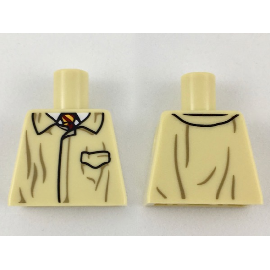 Torso Closed Jacket with Dark Tan Wrinkles, White Shirt with Dark Red and Bright Light Orange Tie Pattern