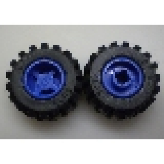Wheel & Tire Assembly 11mm D. x 12mm, Hole Notched for Wheels Holder Pin with Black Tire Offset Tread Small Wide (6014b / 6015)