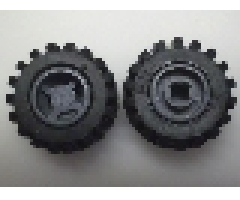 Wheel & Tire Assembly 11mm D. x 12mm, Hole Notched for Wheels Holder Pin with Black Tire Offset Tread Small Wide (6014b / 6015)