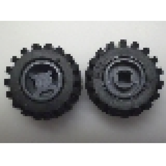 Wheel & Tire Assembly 11mm D. x 12mm, Hole Notched for Wheels Holder Pin with Black Tire Offset Tread Small Wide (6014b / 6015)