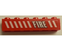 Brick 1 x 6 with White Stripes and 'FIRE' Pattern Model Right Side (Sticker) - Set 7046