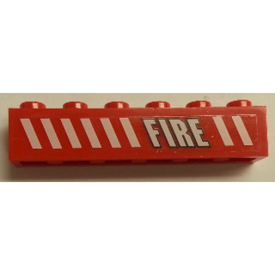 Brick 1 x 6 with White Stripes and 'FIRE' Pattern Model Right Side (Sticker) - Set 7046