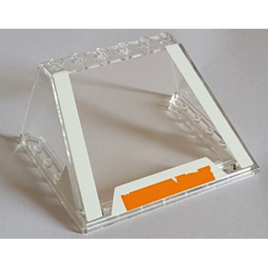 Windscreen 6 x 8 x 3 with 6 Studs on Top with White Stripes on Edges and Worn Orange and White Stripe on Front Bottom Pattern (Stickers) - Set 75144