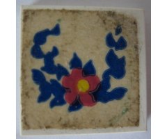 Tile 2 x 2 without Groove with Flower and Blue Leaves Pattern (Sticker) - Set 270-2