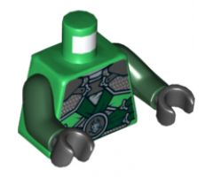 Torso Ninjago Shoulder Armor with Dark Green Belts and Dragon Emblem Pattern / Dark Green Arms / Black Hands