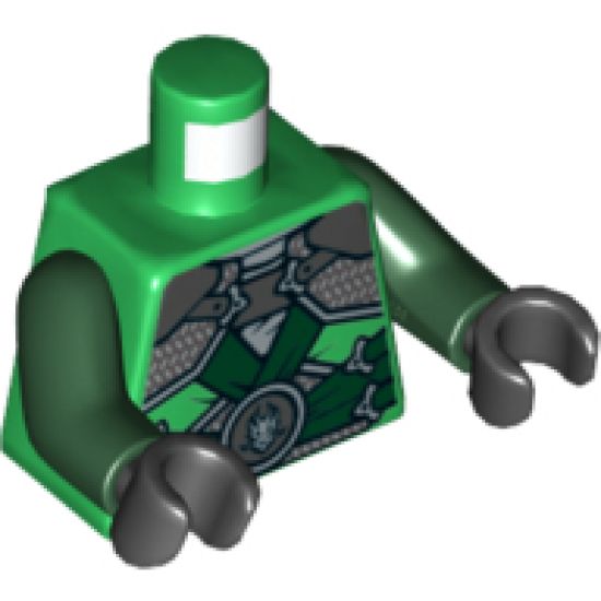 Torso Ninjago Shoulder Armor with Dark Green Belts and Dragon Emblem Pattern / Dark Green Arms / Black Hands