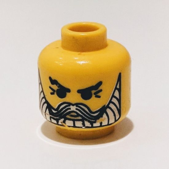 Minifigure, Head Beard with White Beard and Moustache, Crow's Feet Pattern - Blocked Open Stud