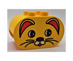 Duplo, Brick 2 x 4 x 2 Rounded Ends with Cat Face Type 1 (colored) Pattern