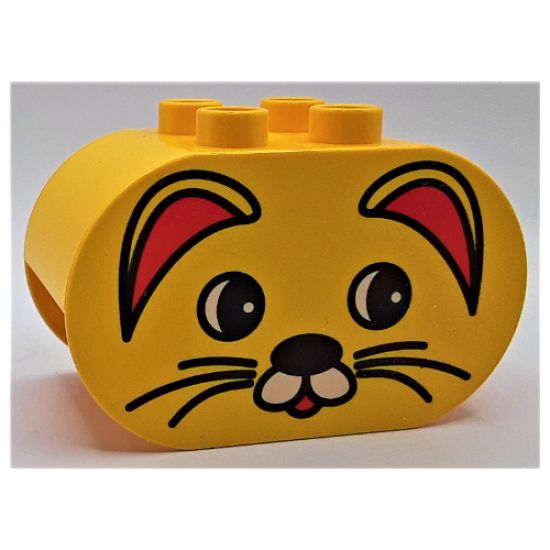 Duplo, Brick 2 x 4 x 2 Rounded Ends with Cat Face Type 1 (colored) Pattern
