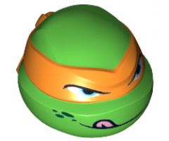 Minifigure, Head, Modified Ninja Turtle with Orange Mask and Tongue Out Pattern (Michelangelo)