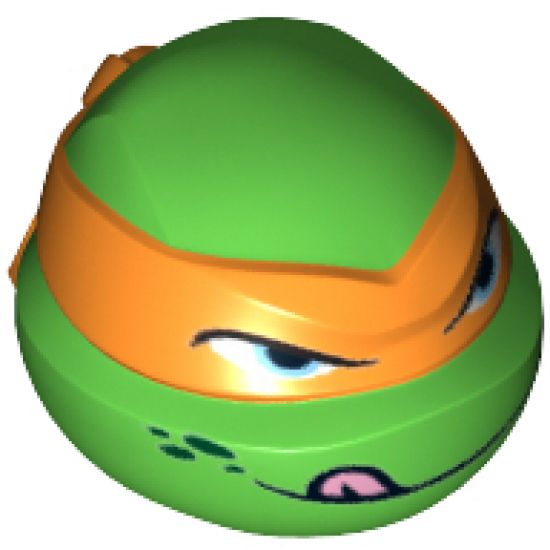 Minifigure, Head, Modified Ninja Turtle with Orange Mask and Tongue Out Pattern (Michelangelo)