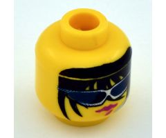 Minifigure, Head Female with Blue Sunglasses, Headset, Long Hair and Red Lips Pattern (Radia) - Blocked Open Stud