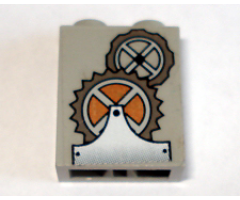 Brick 1 x 2 x 2 with Inside Axle Holder with Gears Pattern (Sticker) - Set 1382