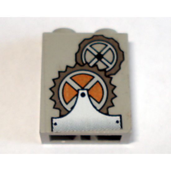 Brick 1 x 2 x 2 with Inside Axle Holder with Gears Pattern (Sticker) - Set 1382
