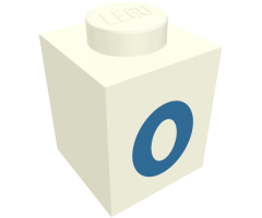 Brick 1 x 1 with Blue '0' Pattern (Bold Font)