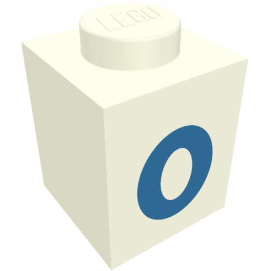 Brick 1 x 1 with Blue '0' Pattern (Bold Font)