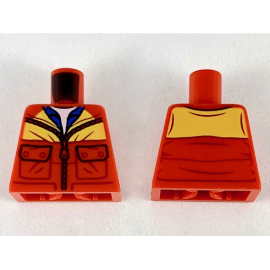 Torso Jacket with Bright Light Orange Shoulders, Light Nougat Neck and Blue Shirt Pattern
