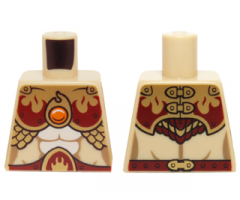 Torso Female with Dark Red and Gold Armor with Scales and Orange Round Jewel (Fire Chi) Pattern