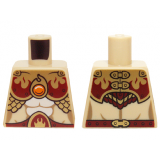 Torso Female with Dark Red and Gold Armor with Scales and Orange Round Jewel (Fire Chi) Pattern
