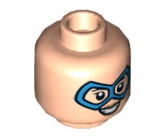 Minifigure, Head Dual Sided Female, Dark Azure Domino Mask, Medium Nougat Lips, Neutral / Smile Pattern - Hollow Stud