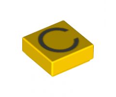 Tile 1 x 1 with Silver Capital Letter C Pattern