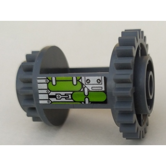 Technic, Gear Differential, 24-16 Teeth with Lime Containers Pattern Model Left Side (Sticker) - Set 7477